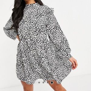 Missguided Petite Smock Dress White Leopard